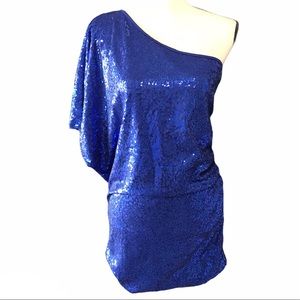 Windsor Blue Sequin One-Shoulder Mini Dress